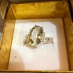 Sterling Silver Green Oval Gemstone Ring with Accent Stones